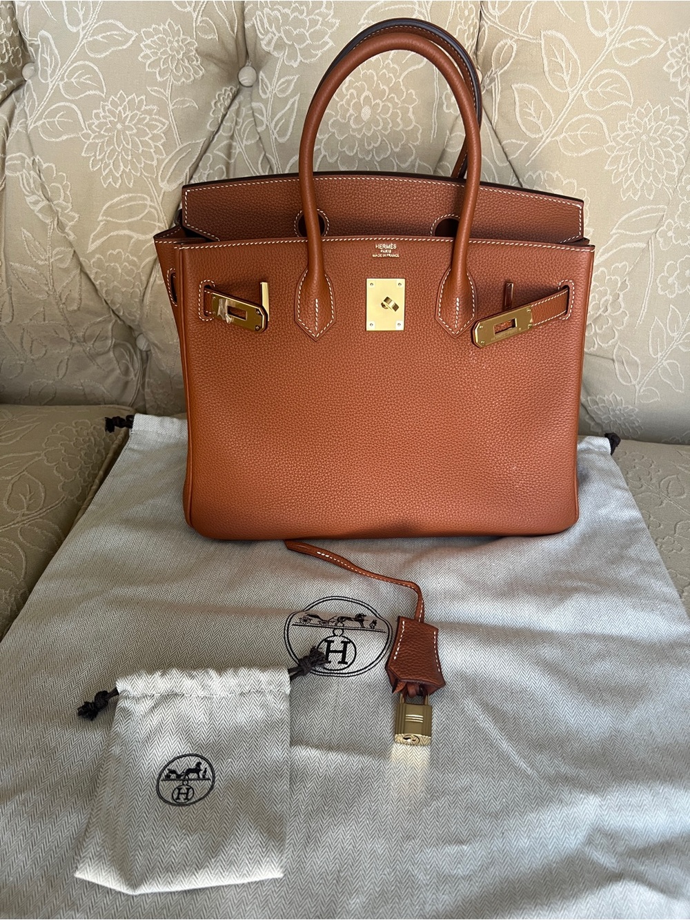 Hermès-Style Cognac Leather Top-Handle Tote Bag - Picture 4 of 9